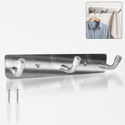Stainless steel wall-mounted coat rack with three hooks, 14x3 inches, from Wukusy, ideal for home and kitchen organization.