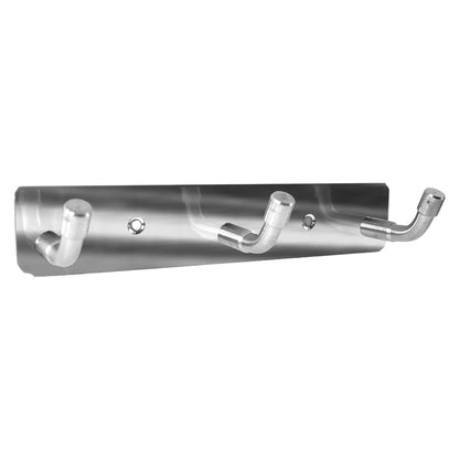Stainless steel wall-mounted coat hook rack with three hooks, 14x3 inches, for home and kitchen organization by Wukusy.