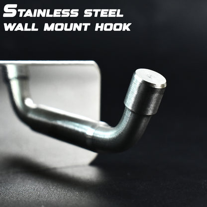Stainless steel wall-mounted coat rack with three hooks, designed for home and kitchen organization, 14x3 inches.