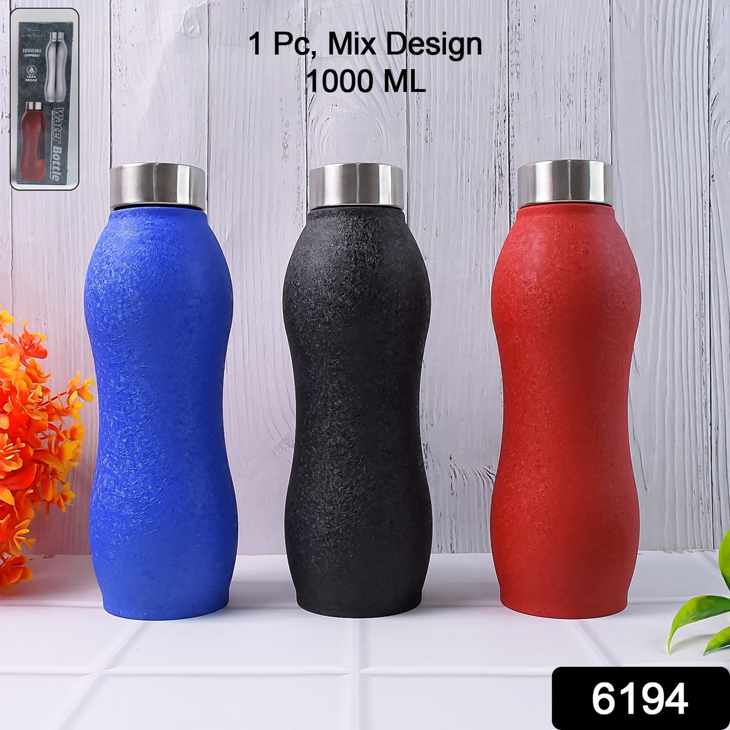 Wukusy 1000ml stainless steel water bottle with crocodile design in mixed colors, ideal for home and kitchen use.