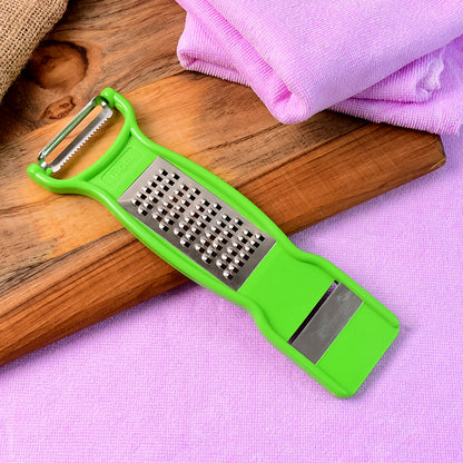 Wukusy Supermom 3-in-1 stainless steel vegetable and fruit peeler, multi-functional kitchen tool with ergonomic handle.