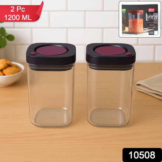 Wukusy Supermom airtight kitchen storage containers 2-piece set, 1200ml capacity, clear plastic with secure lids for food storage.