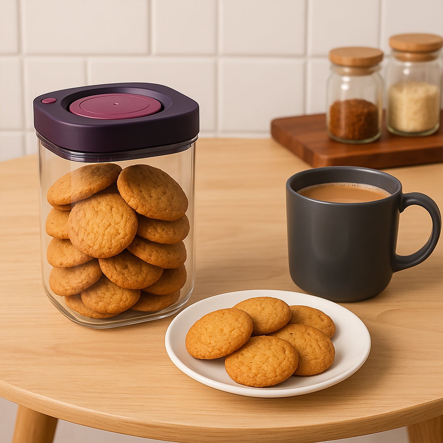 Wukusy Supermom airtight kitchen storage containers 2-piece set with 1200ml capacity, clear plastic lids and durable design.