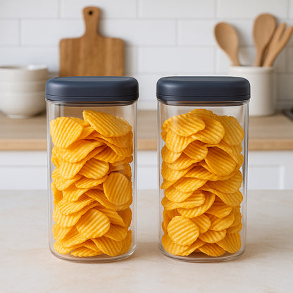 Wukusy Supermom airtight kitchen storage containers 2-piece set, 1500 ml capacity, clear plastic with snap-on lids.