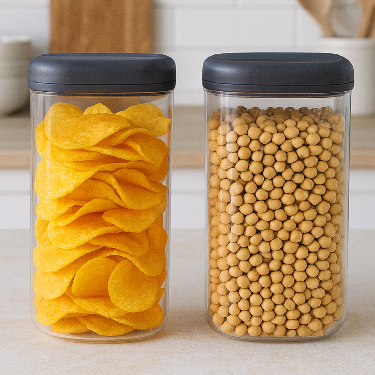 Wukusy Supermom airtight kitchen storage containers 2-piece set, 1500 ml capacity, clear plastic with secure lids.