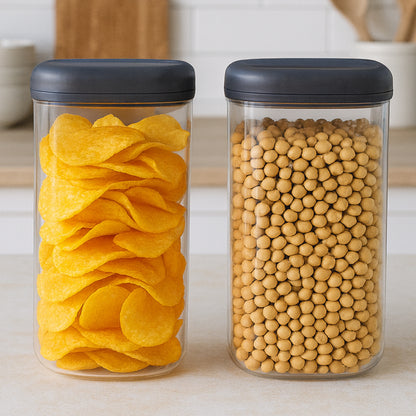 Wukusy Supermom airtight kitchen storage containers 2-piece set, 1500 ml capacity, clear plastic with secure lids.