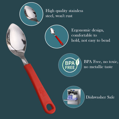 Set of six Wukusy Supermom baby feeding spoons, soft-tip silicone utensils for gentle feeding of infants and toddlers.