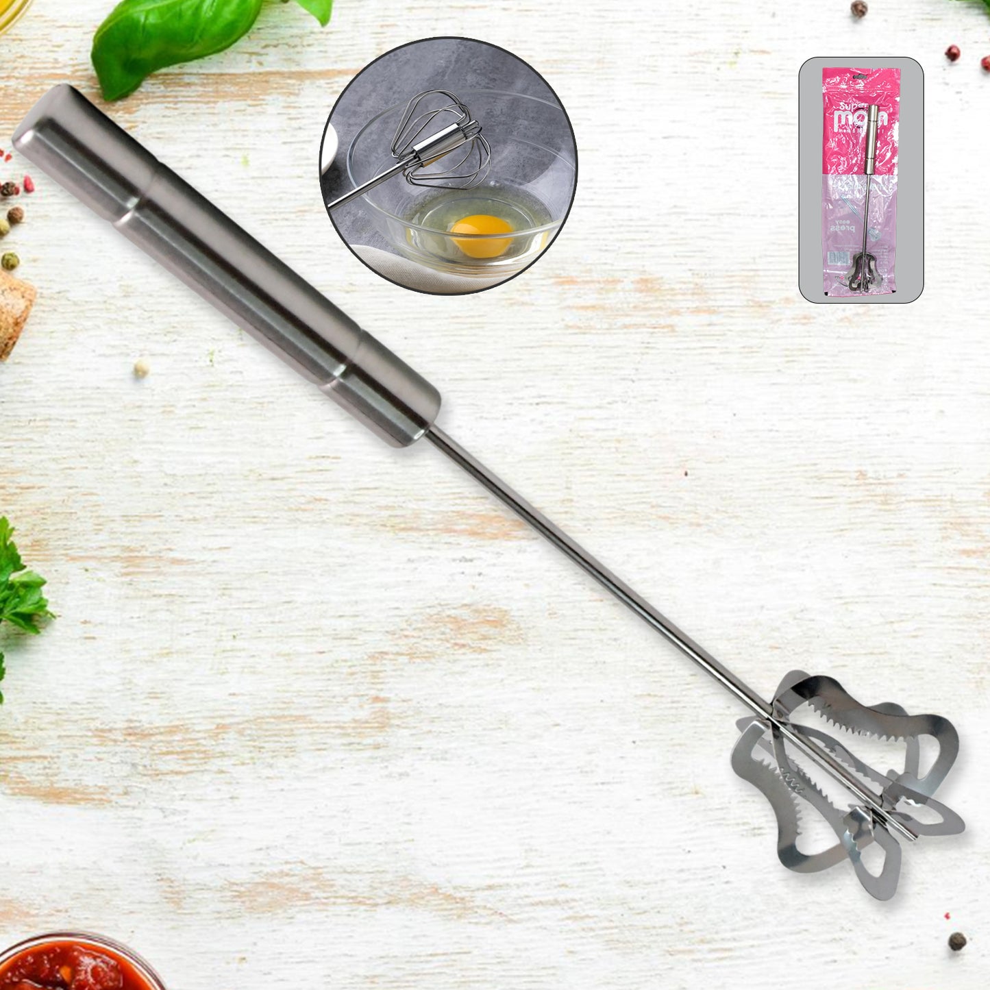 Wukusy Supermom Handy Stainless Steel Churner for home and kitchen use, featuring a durable, ergonomic design.