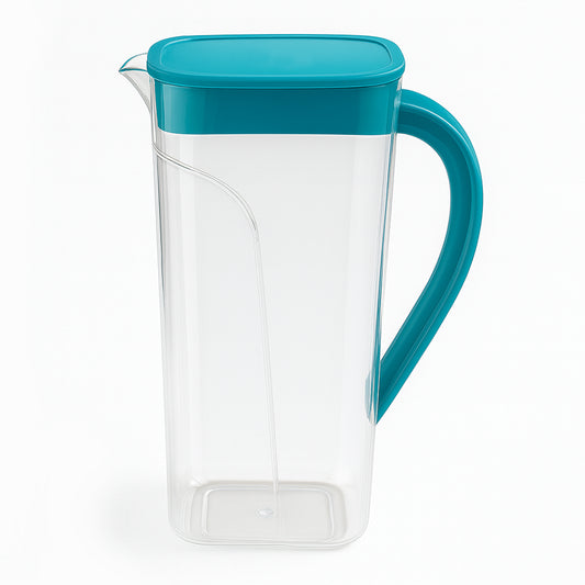 Wukusy Supermom Marina Jug with six clear glass cups, stylish home and kitchen beverage set, perfect for serving drinks.