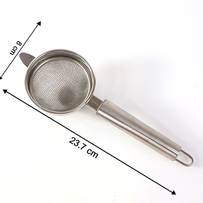 Wukusy Supermom Medium Euro Mesh Strainer for kitchen use, with fine mesh and sturdy handle, ideal for straining liquids and foods.