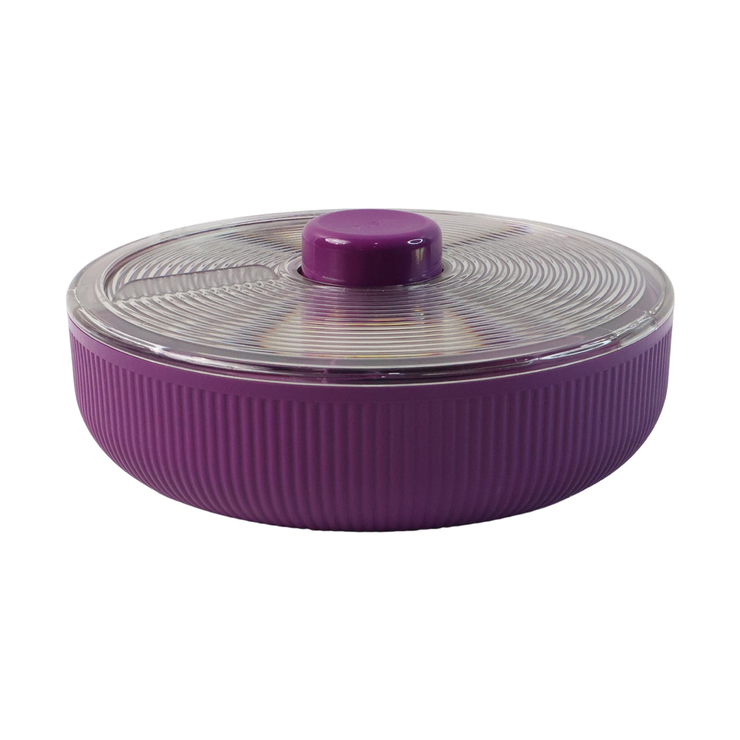 Wukusy Supermom round rotating dry fruit and snack storage container for kitchen organization, featuring multiple compartments.