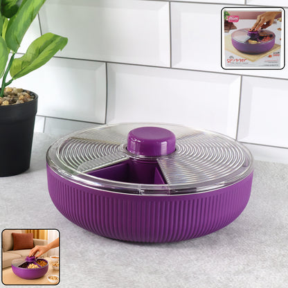 Wukusy Supermom multipurpose round rotating dry fruit and snack storage container with multiple compartments for kitchen organization.