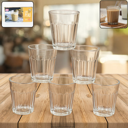 Set of 6 transparent plastic chai pyali tea glasses by Wukusy, 130ml each, ideal for home and kitchen use.