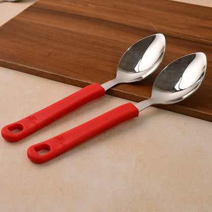 Set of six Supermom stainless steel table spoons by Wukusy, polished and shiny, perfect for home dining and kitchen use.