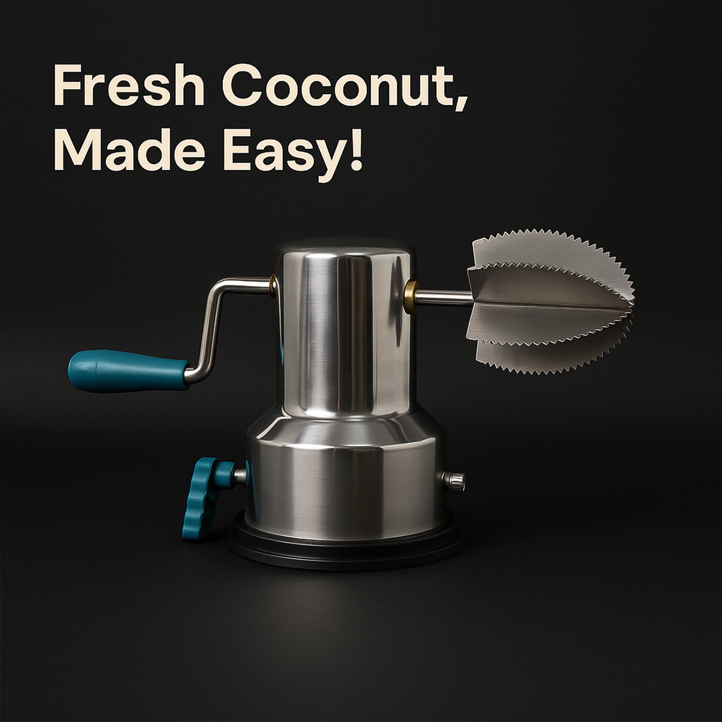 Wukusy Supermom stainless steel coconut scraper with vacuum base, kitchen tool for efficiently shredding coconuts.