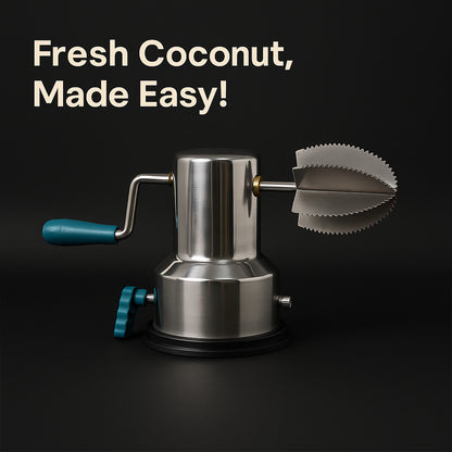 Wukusy Supermom stainless steel coconut scraper with vacuum base, kitchen tool for efficiently shredding coconuts.