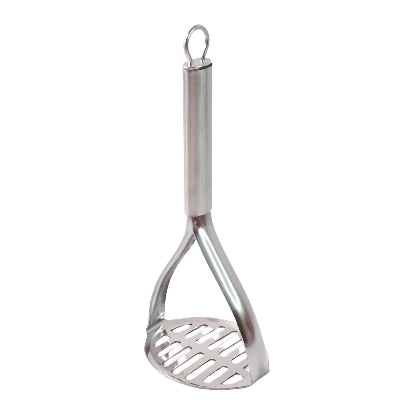 Wukusy Supermom stainless steel potato masher with stylish handle, ideal for mashing potatoes and vegetables in the kitchen.