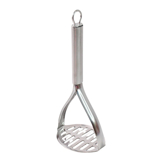Wukusy Supermom stainless steel potato masher with stylish handle, ideal for mashing potatoes and vegetables in the kitchen.