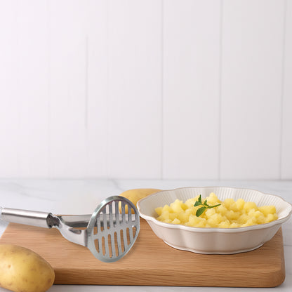 Supermom stainless steel potato masher with stylish handle, ideal for home kitchen use, by Wukusy.