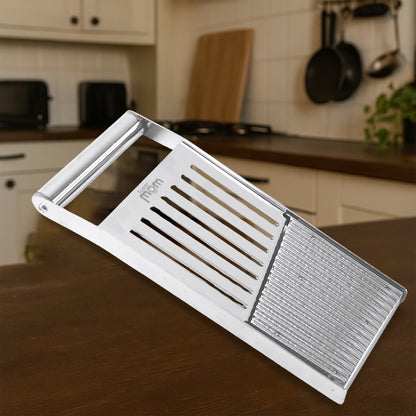 Wukusy Supermom stainless steel vegetable and fruit slicer with multiple blades for efficient kitchen prep.