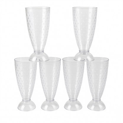 Six clear plastic milkshake glasses by Wukusy, 400ml capacity, perfect for home and kitchen use, arranged on a countertop.