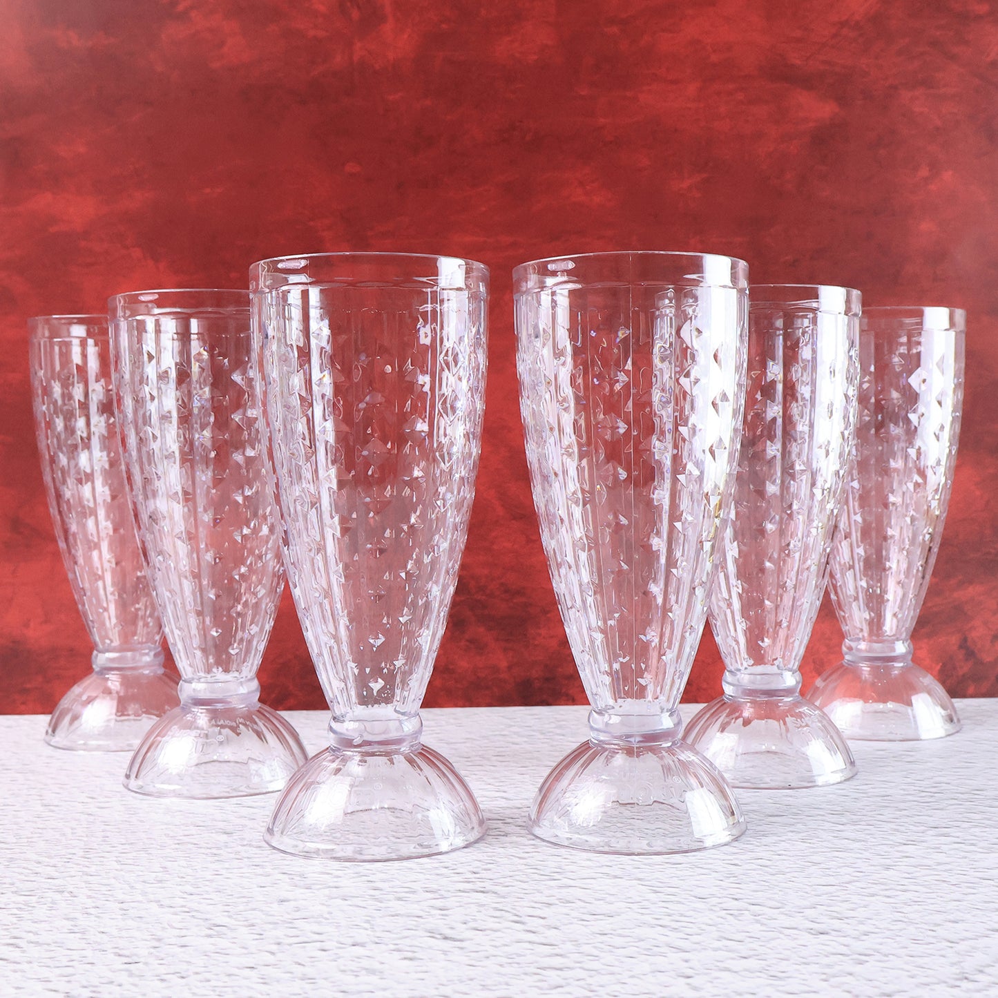 Set of six Wukusy Supermom transparent plastic milkshake glasses, each 400ml, in a home and kitchen setting.