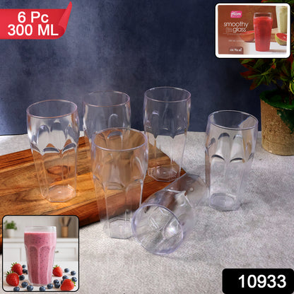 Set of six Wukusy Supermom transparent smoothie glasses, approx 300ml, made of clear glass, suitable for drinks and beverages.