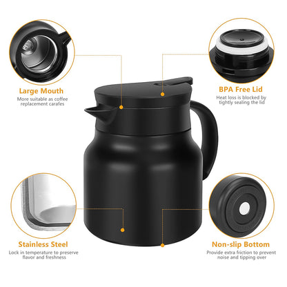 Wukusy thermal coffee carafe and tea pot set with LED display, includes 500ml water bottle and 1000ml tea pot, home kitchen use