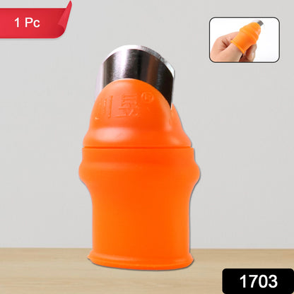 Wukusy thumb knife cutter with silicone finger guard for safe, precise slicing in home and kitchen use.