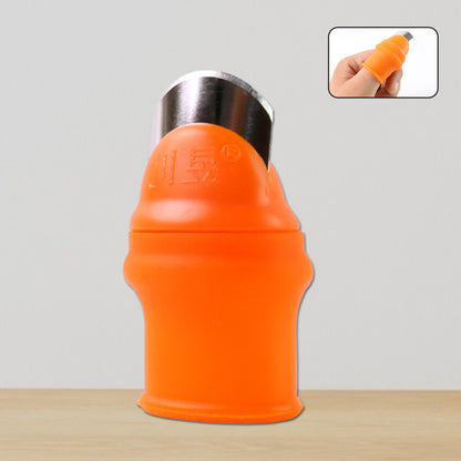 Wukusy thumb knife cutter with silicone finger guard for precise food slicing in home and kitchen use.