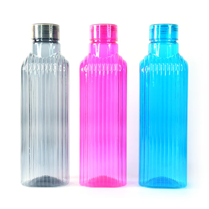 Set of three transparent fridge water bottles by Wukusy for home and kitchen use, with secure screw-on lids and clear design.
