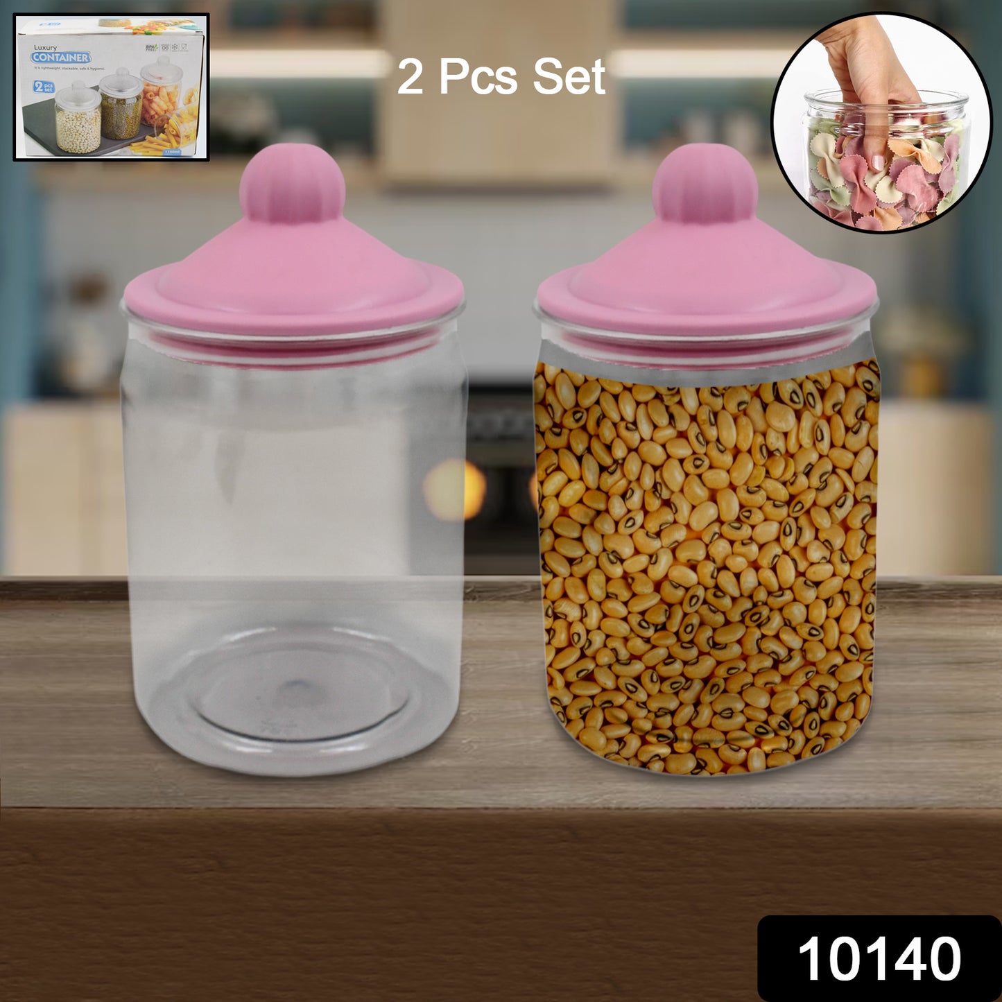 Wukusy transparent plastic kitchen container jar set, 2-piece, 1100 ml capacity for storing food and kitchen essentials.