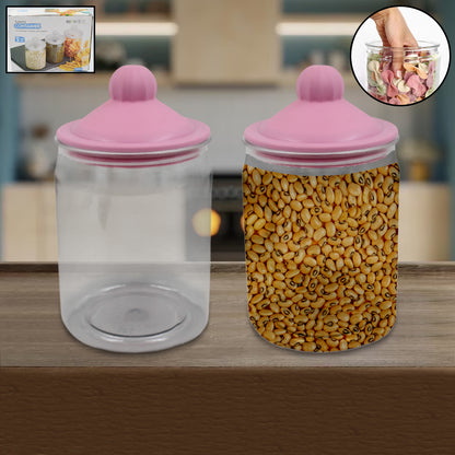 Set of two transparent Wukusy plastic kitchen jars with 1100ml capacity for food storage and organization.