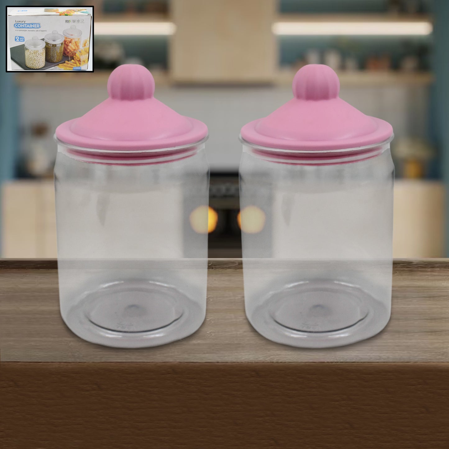 Wukusy transparent plastic kitchen container jar set with two 1100ml jars for food storage and organization.