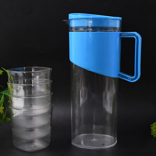 Set of four transparent Wukusy 2000ml plastic jugs with elegant handles, ideal for kitchen and home use.