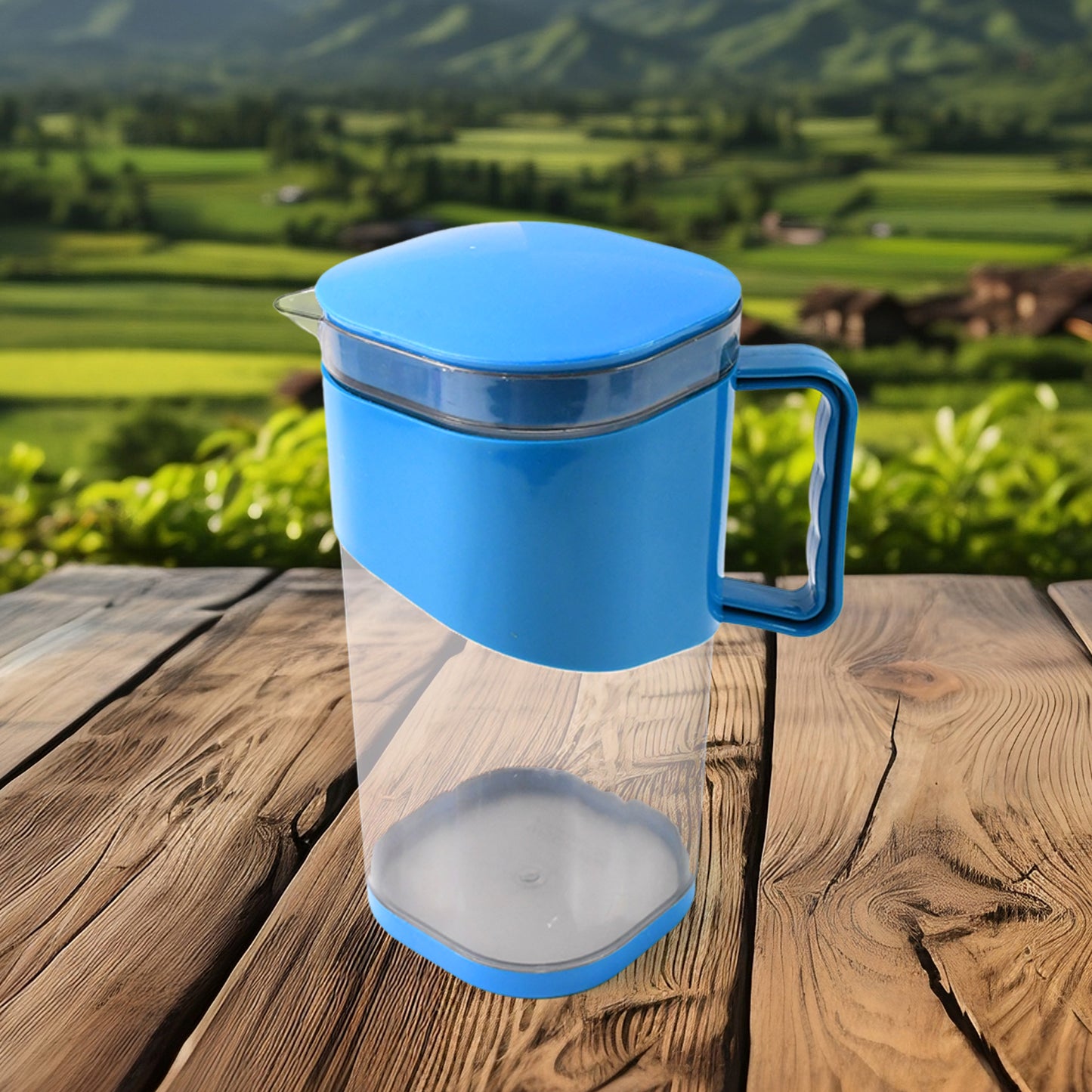 Wukusy 1.8L BPA-free plastic water and juice jug with lid and handle, suitable for kitchen or outdoor use.