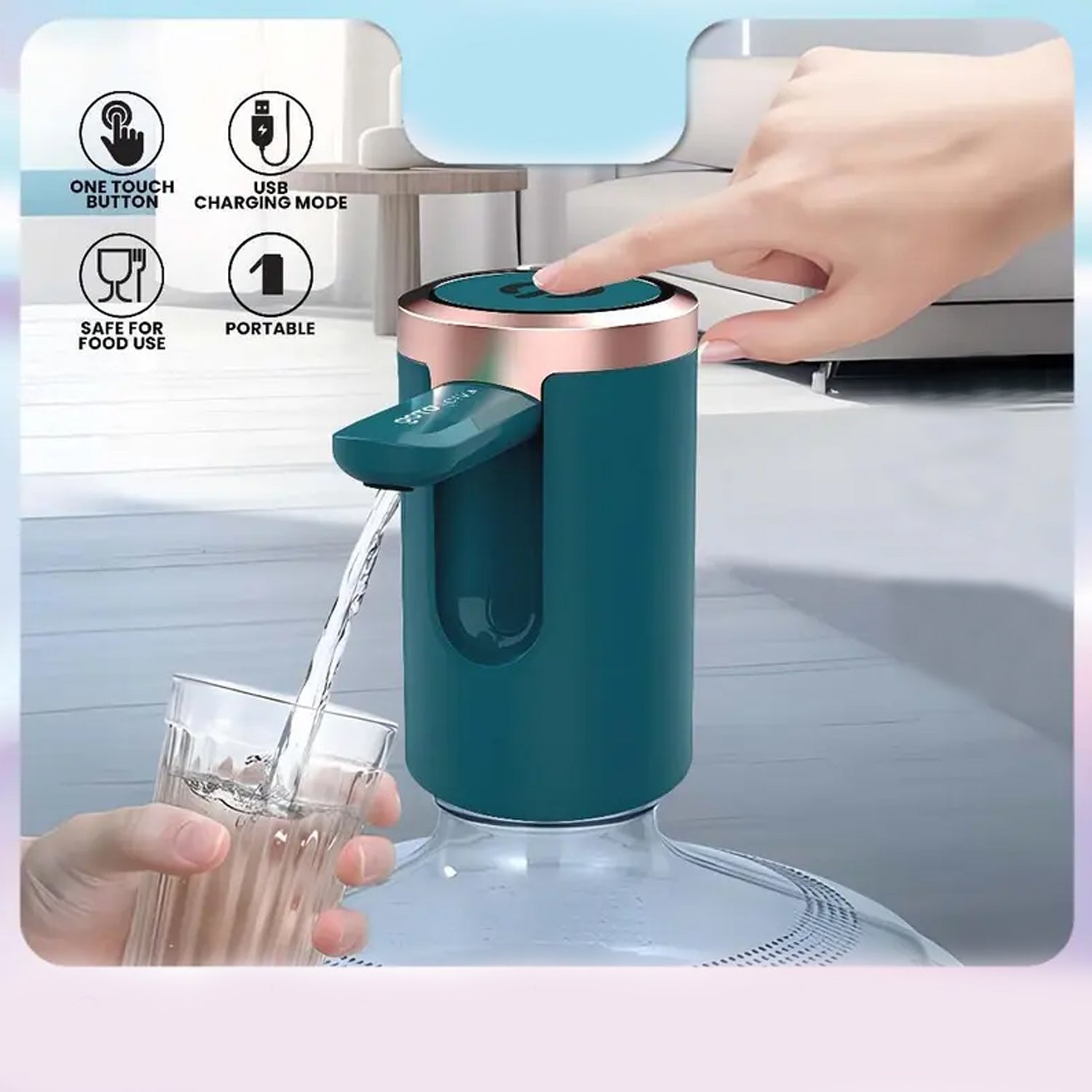 Wukusy USB rechargeable automatic water dispenser for 20-liter bottles, compact home and kitchen use with easy touch operation.