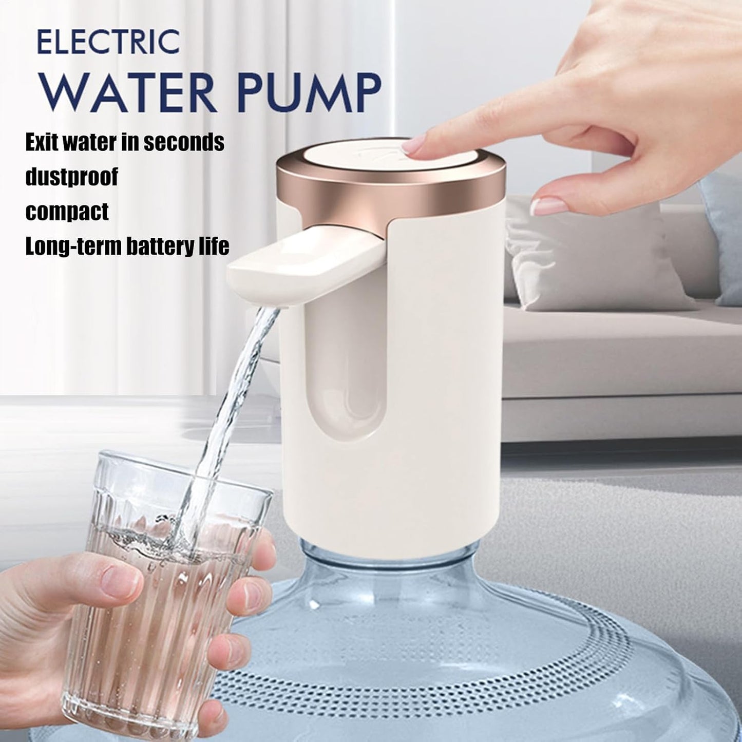 Wukusy USB rechargeable automatic water dispenser for 20-liter bottles, compact home and kitchen use, ready for easy water dispensing.