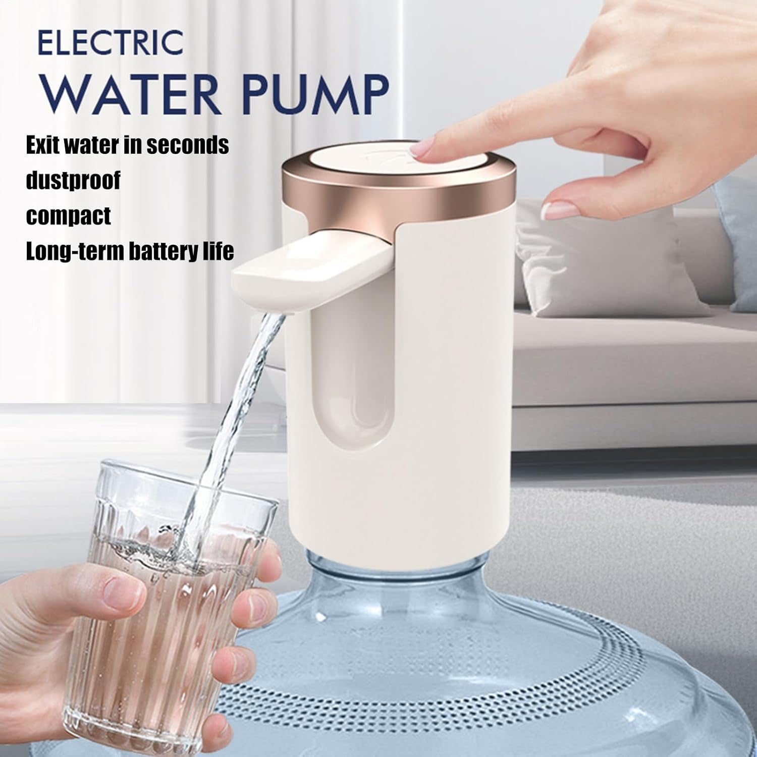 Wukusy USB rechargeable automatic water dispenser for 20-liter bottles, compact home and kitchen use, ready for easy water dispensing.