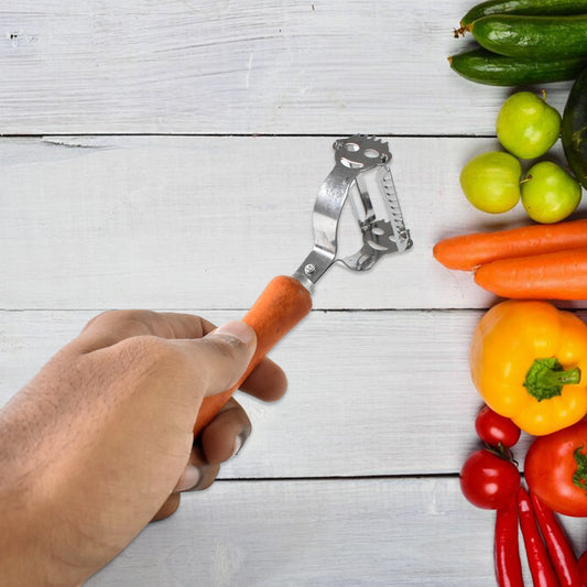 Wukusy vegetable and fruit peeler with wooden handle, kitchen tool for peeling vegetables and fruits, single piece, home and kitchen use