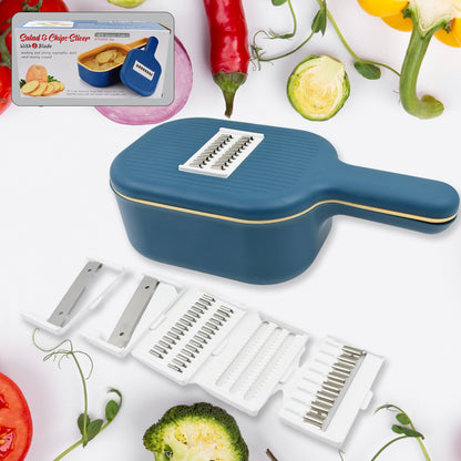 Wukusy vegetable slicer cutter with 6 blades, kitchen accessories including container and handle for easy vegetable prep.