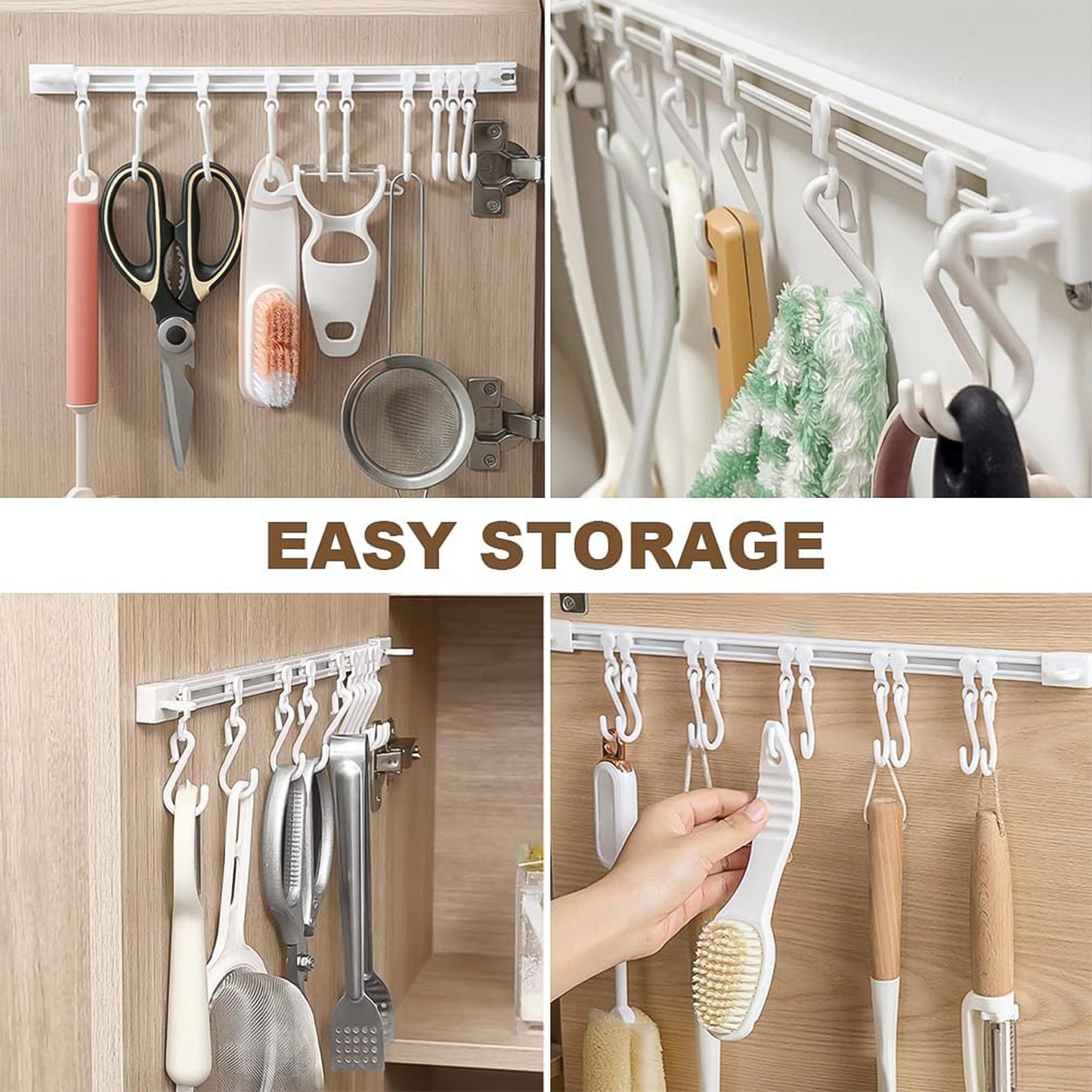 Wall-mounted kitchen storage rack set by Wukusy, featuring metal shelves and hooks for organized kitchen wall space.