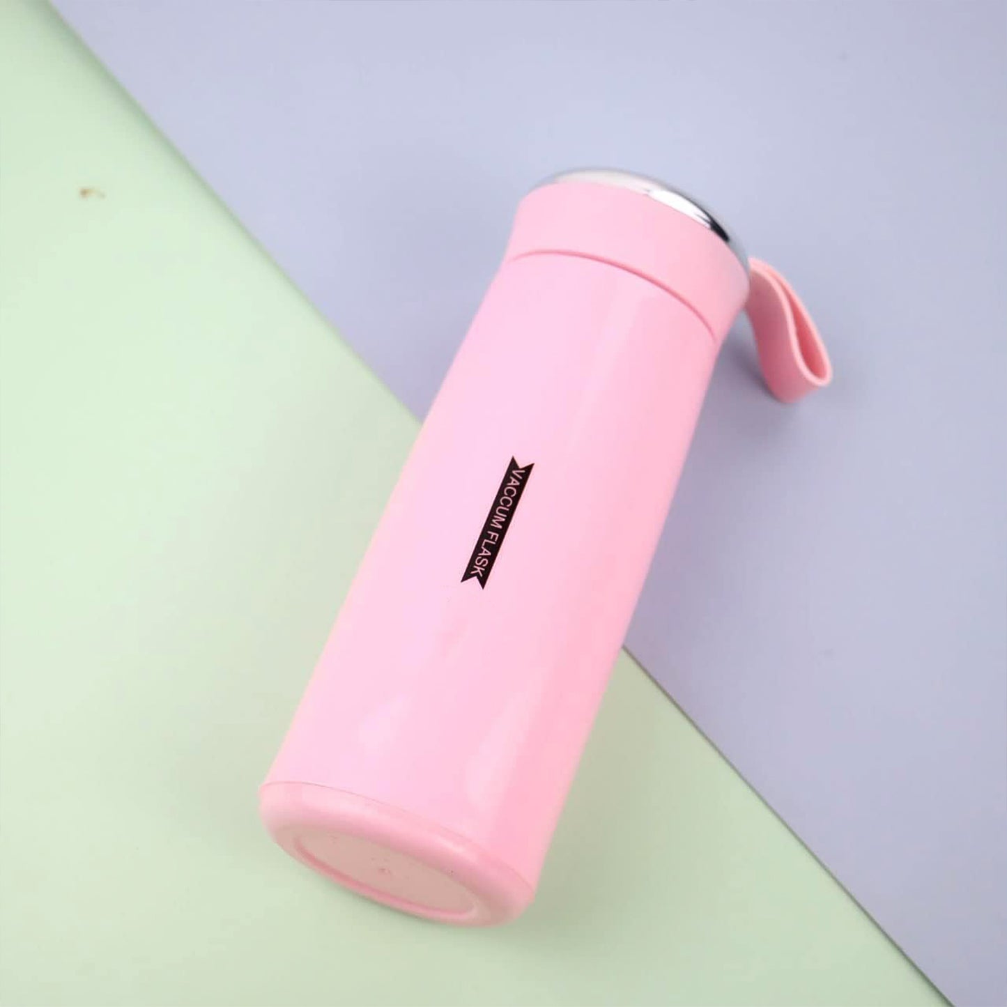 Pink 400ml Wukusy leak-proof glass water bottle for gym and children, with daily water intake markings.