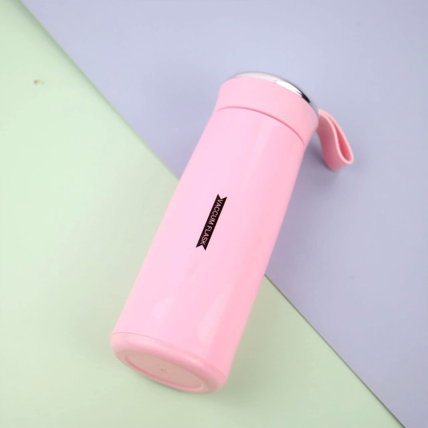 Pink 400ml Wukusy leak-proof glass water bottle for gym and children, with daily water intake markings.