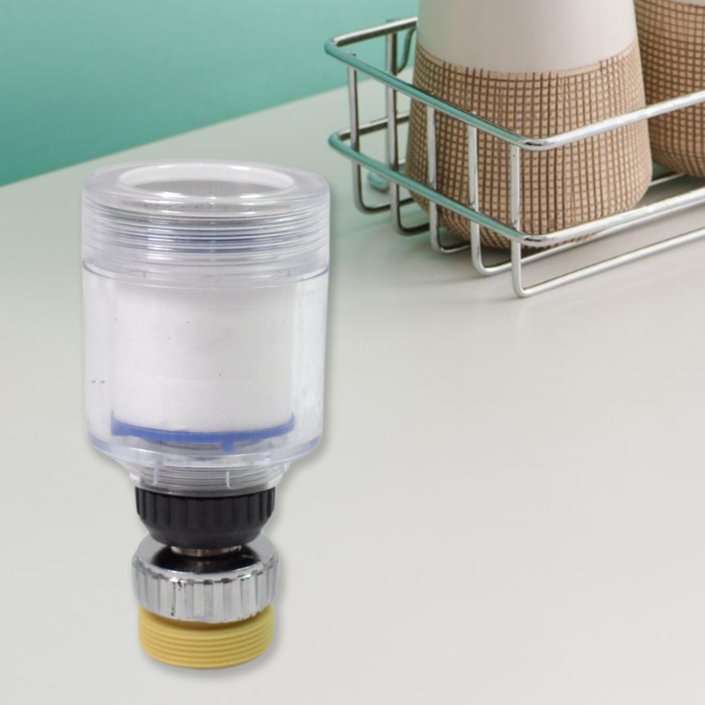 Wukusy water faucet extender with swivel aerator attached to a kitchen sink faucet for improved water flow.