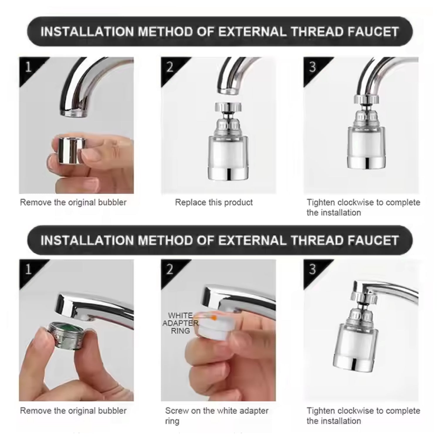 Wukusy water faucet extender with swivel aerator, fits standard kitchen or bathroom faucets, easy to install for improved water flow.