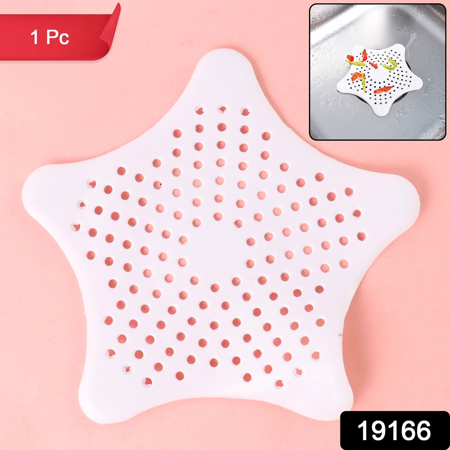 White silicone star-shaped sink filter by Wukusy, bathroom hair catcher and drain strainer for basin, prevents clogs.