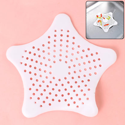 White silicone star-shaped sink filter by Wukusy, bathroom hair catcher and drain strainer for basin, prevents clogs.
