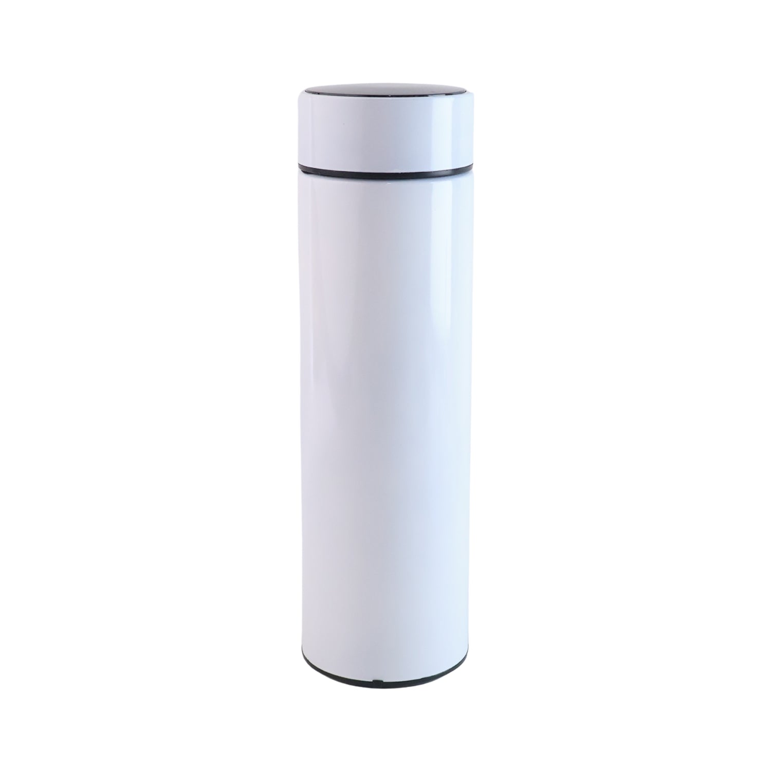 White vacuum insulated water bottle by Wukusy, 500ml, stainless steel, with a sleek design for keeping drinks hot or cold.