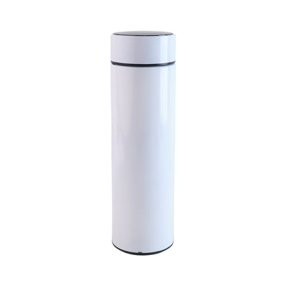 White vacuum insulated water bottle by Wukusy, 500ml, stainless steel, with a sleek design for keeping drinks hot or cold.